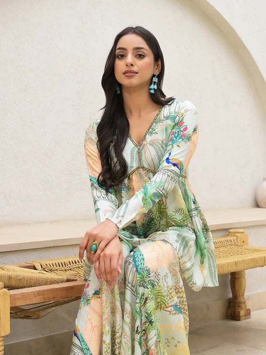 Green Digital Printed Muslin Co-Ord set